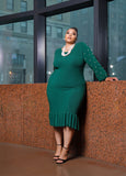 Plus Size green knit dress plus size pearl fall holiday dress