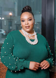 Plus Size green knit dress plus size pearl fall holiday dress