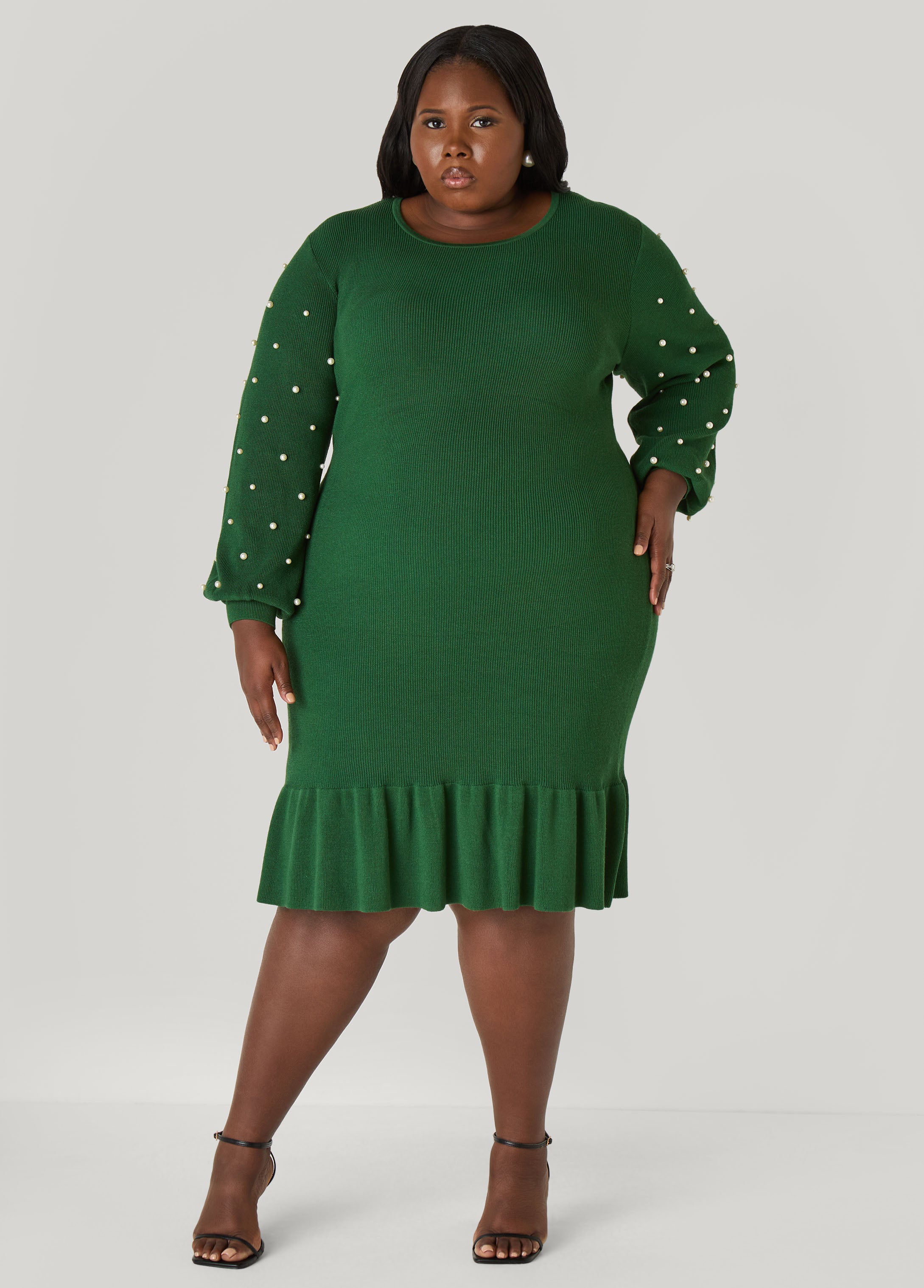 Plus Size Flounced Faux Pearl Dress