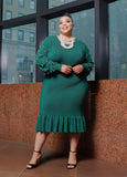 Plus Size green knit dress plus size pearl fall holiday dress