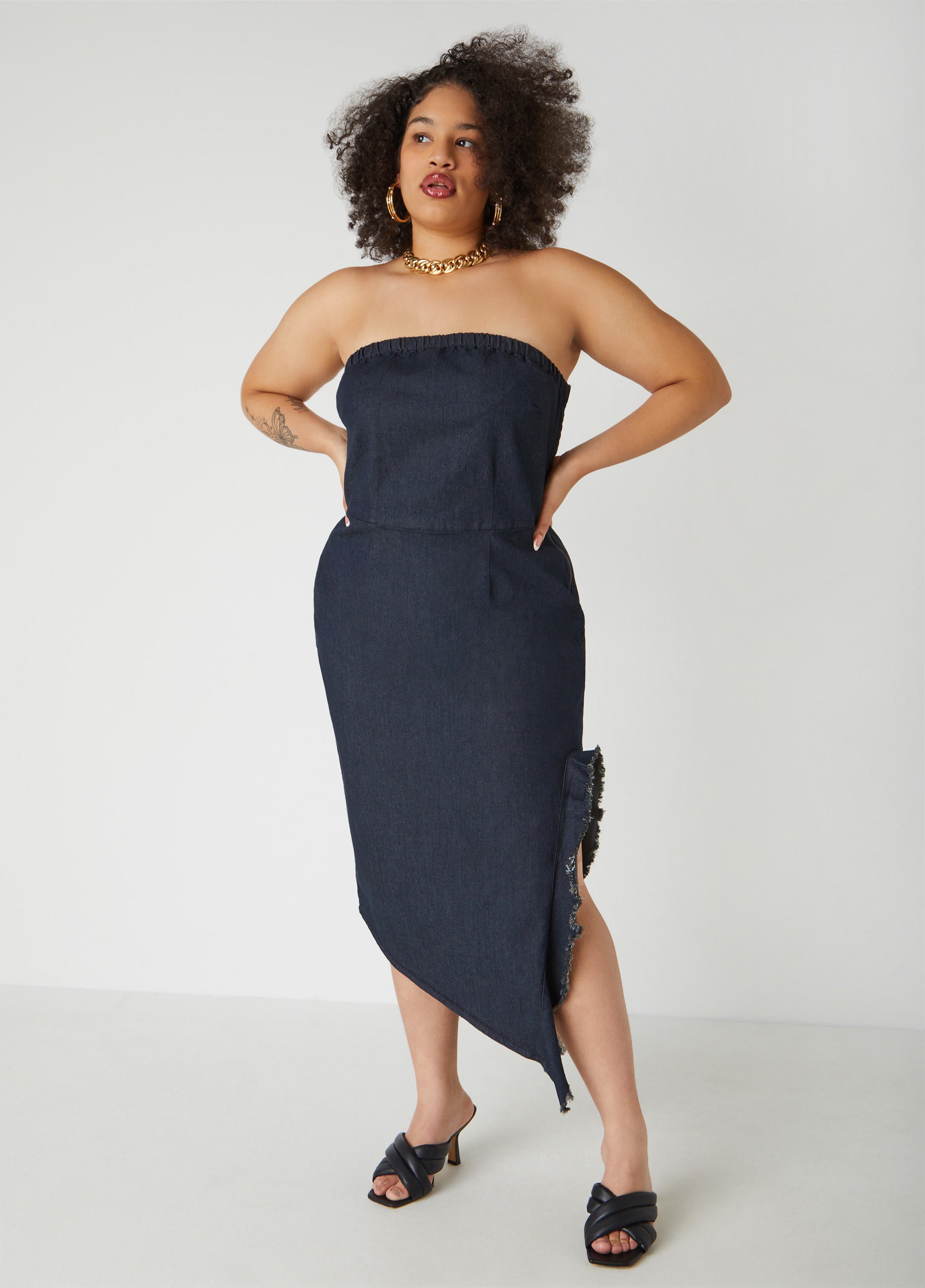 Plus Size Strapless Denim Bodycon Dress