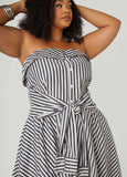 Striped Waist Tied Hi Low Dress