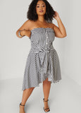 Striped Waist Tied Hi Low Dress