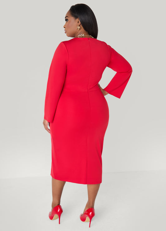 Zip Detailed Midi Bodycon Dress