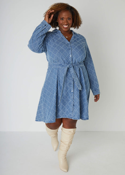 Plus Size Denim Shirt Dress Plus Size Belted Jean Dress
