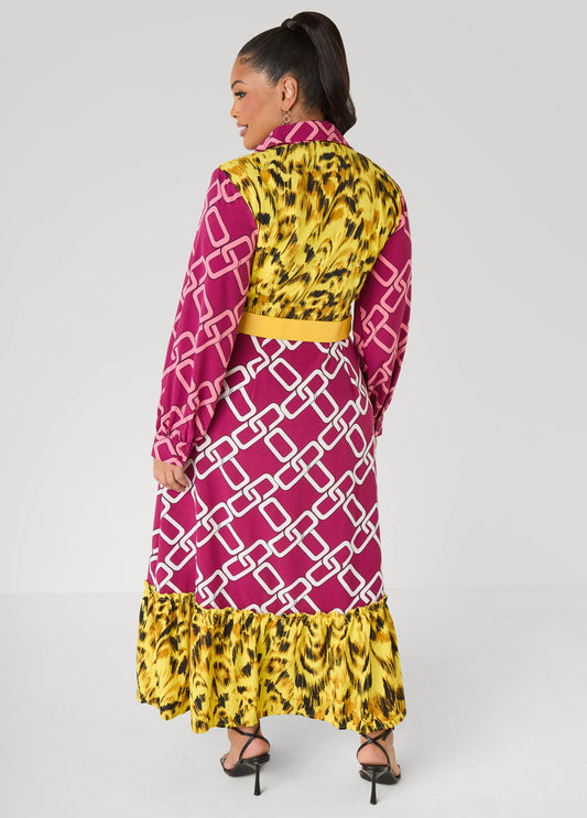 Belted Printed Maxi Shirtdress