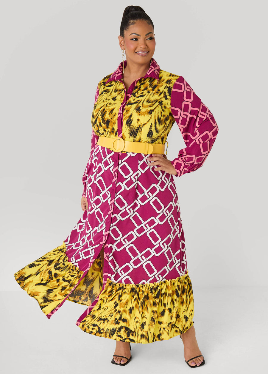 Belted Printed Maxi Shirtdress