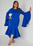 Plus Size Drama Sleeve Ruffle Hi Low Bodycon Mermaid Evening Gown