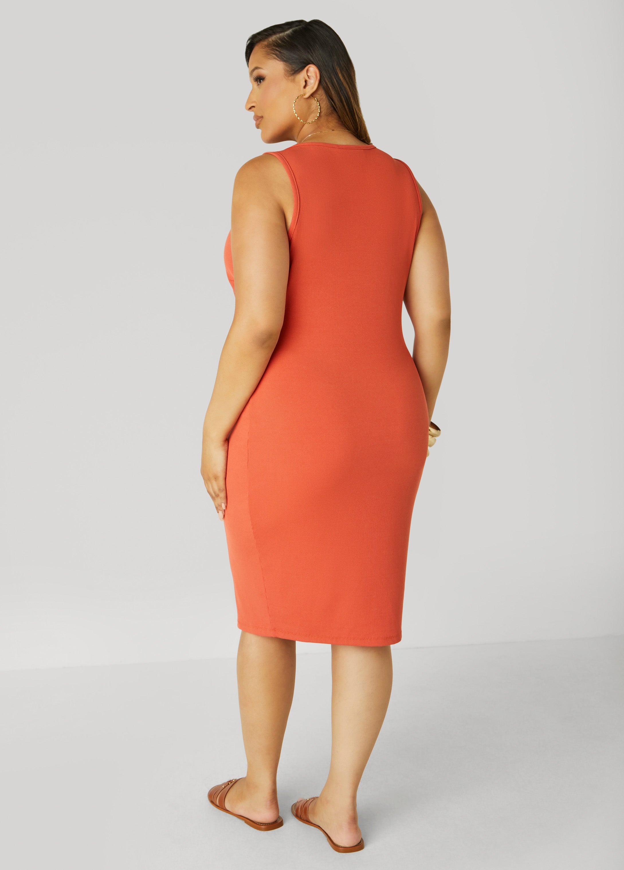 V Neck Ribbed Tank Dress