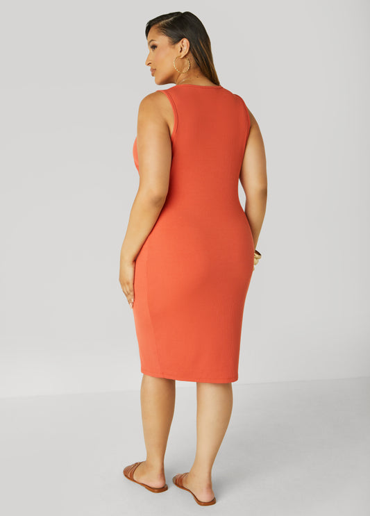 V Neck Ribbed Tank Dress