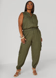 Zip Front Utility Joggers Jumpsuit