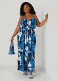 Denim Print Wide Leg Jumpsuit