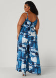Denim Print Wide Leg Jumpsuit