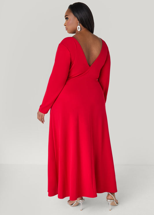 Crystal Embellished V Neck Gown