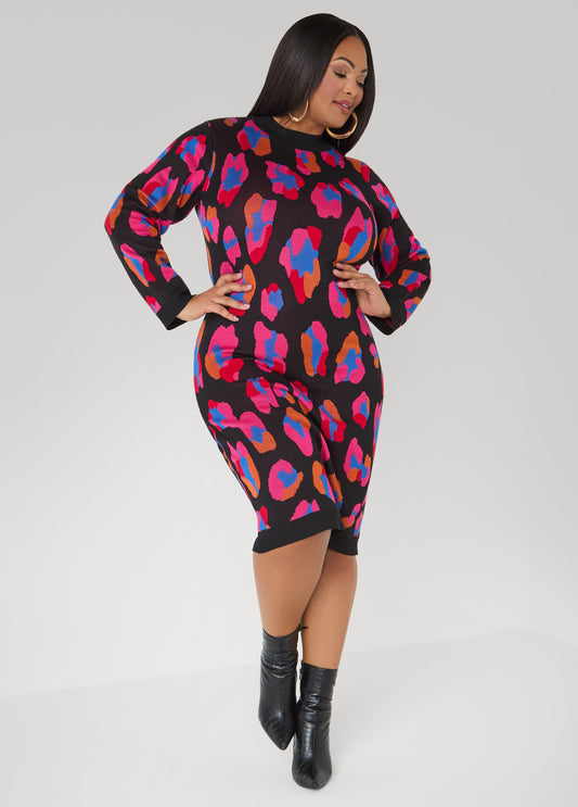 Leopard Intarsia Sweater Dress