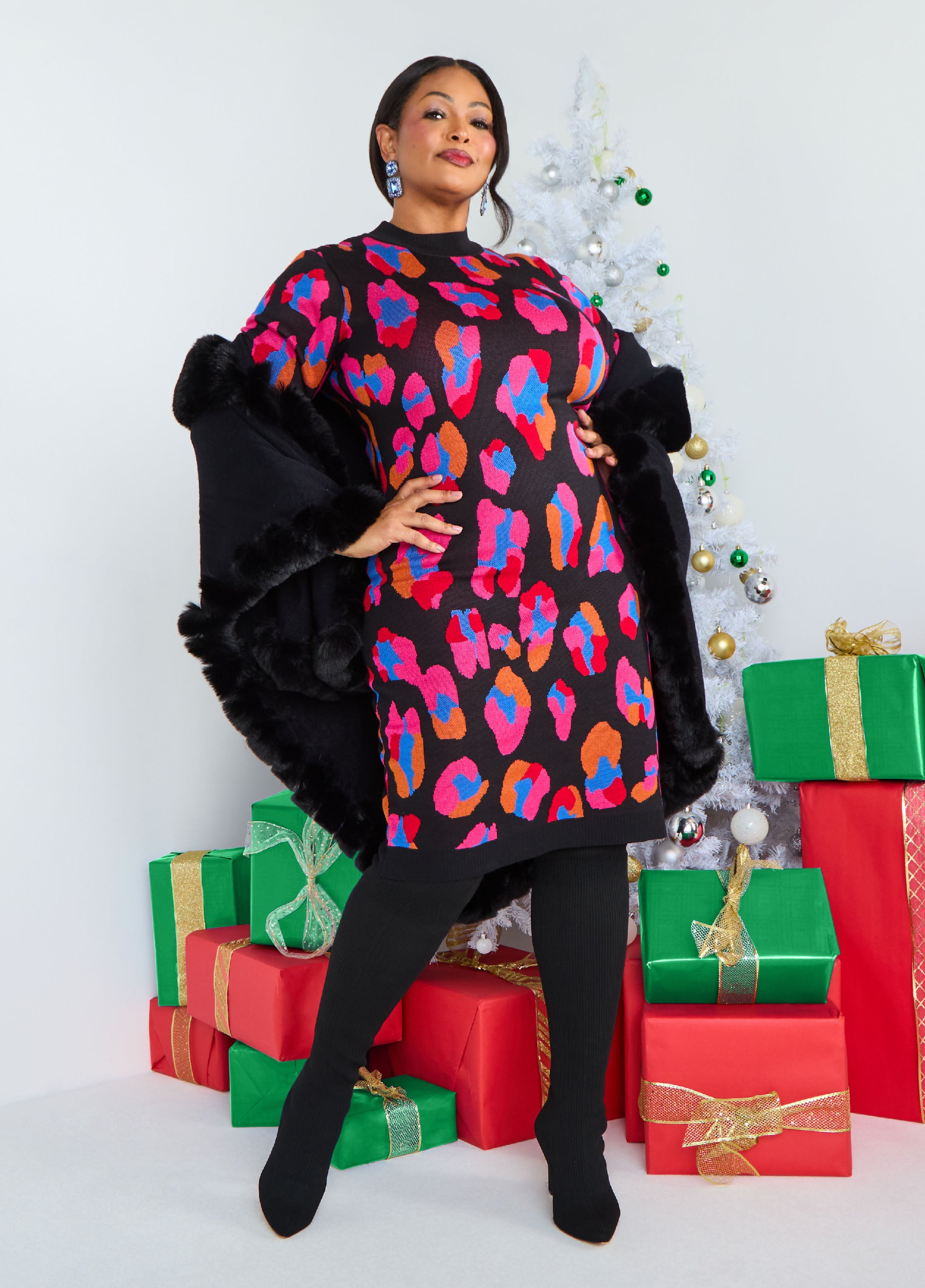 Leopard Intarsia Sweater Dress