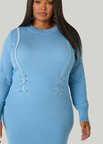 Lace Up Ribbed Sweater Dress