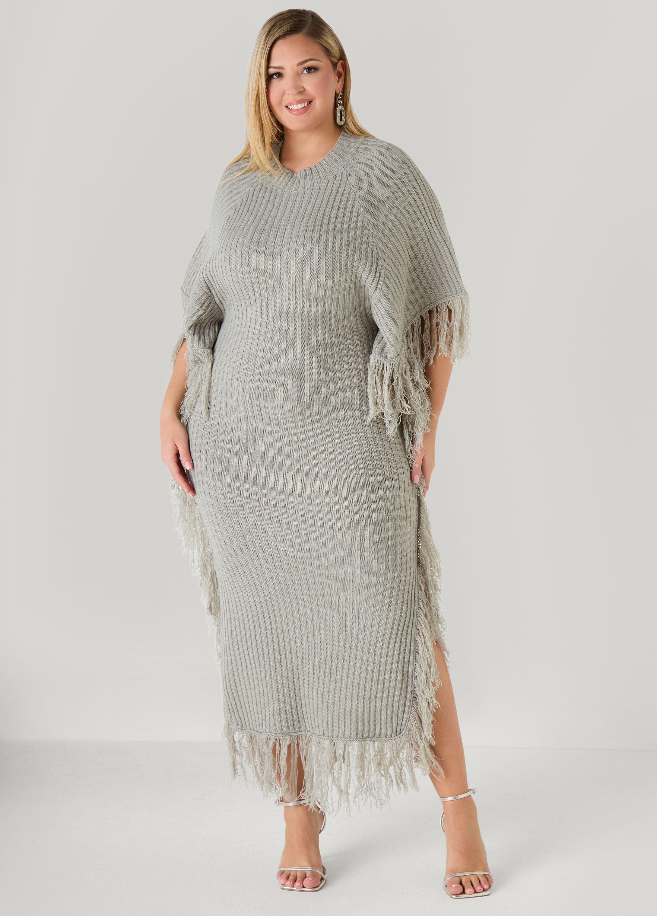 Plus Size Fringed Maxi Sweater Dress
