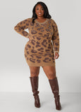 Plus Size Embellished Leopard Sweater Dress