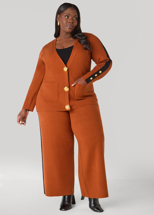 Plus Size Striped Wide Leg Knit Pants