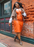Plus Size Leather Sheath Dress Plus Size Camel Leather Midi Dress