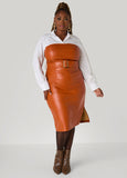Plus Size Poplin Paneled Faux Leather Dress