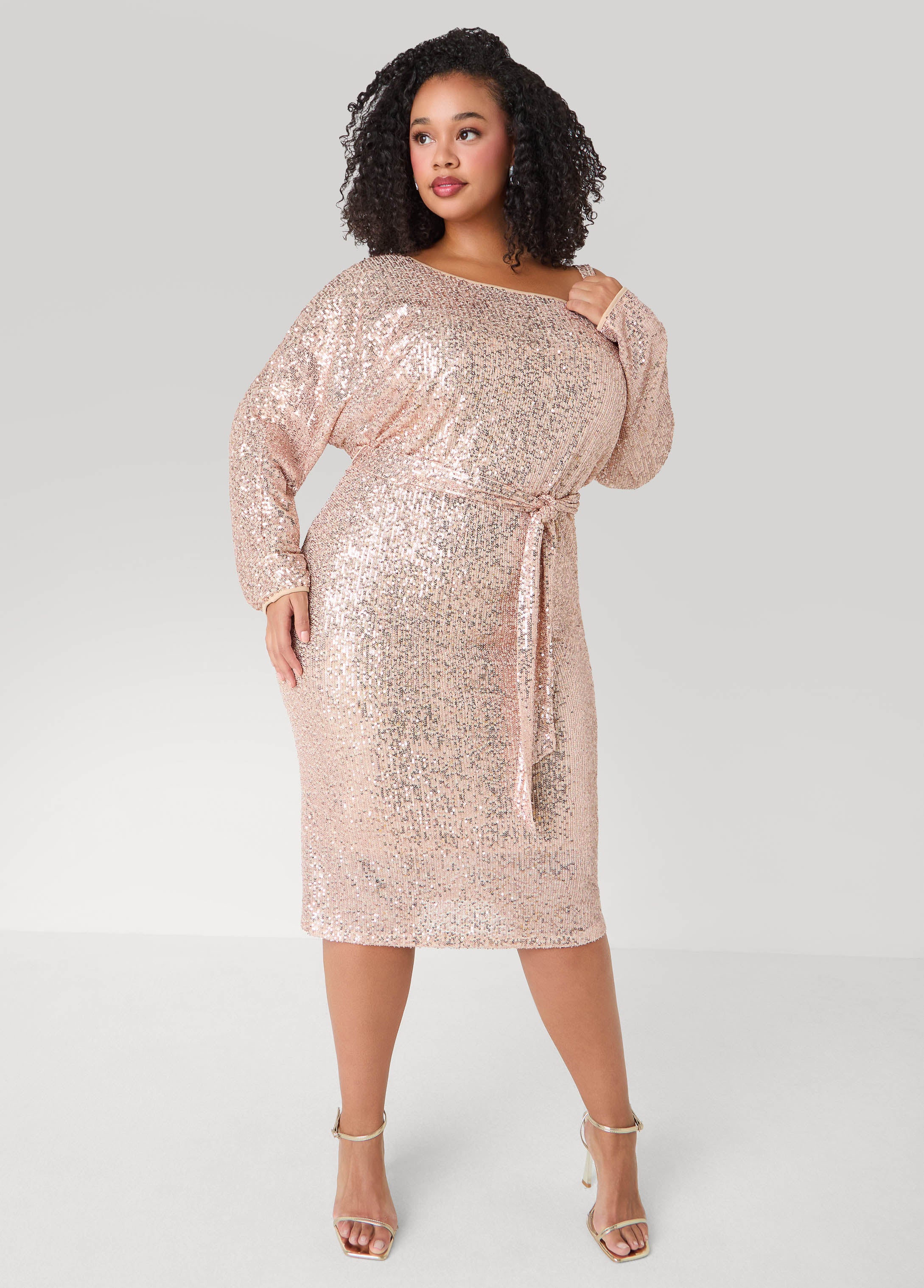 Plus Size Cold Shoulder Sequined Dress