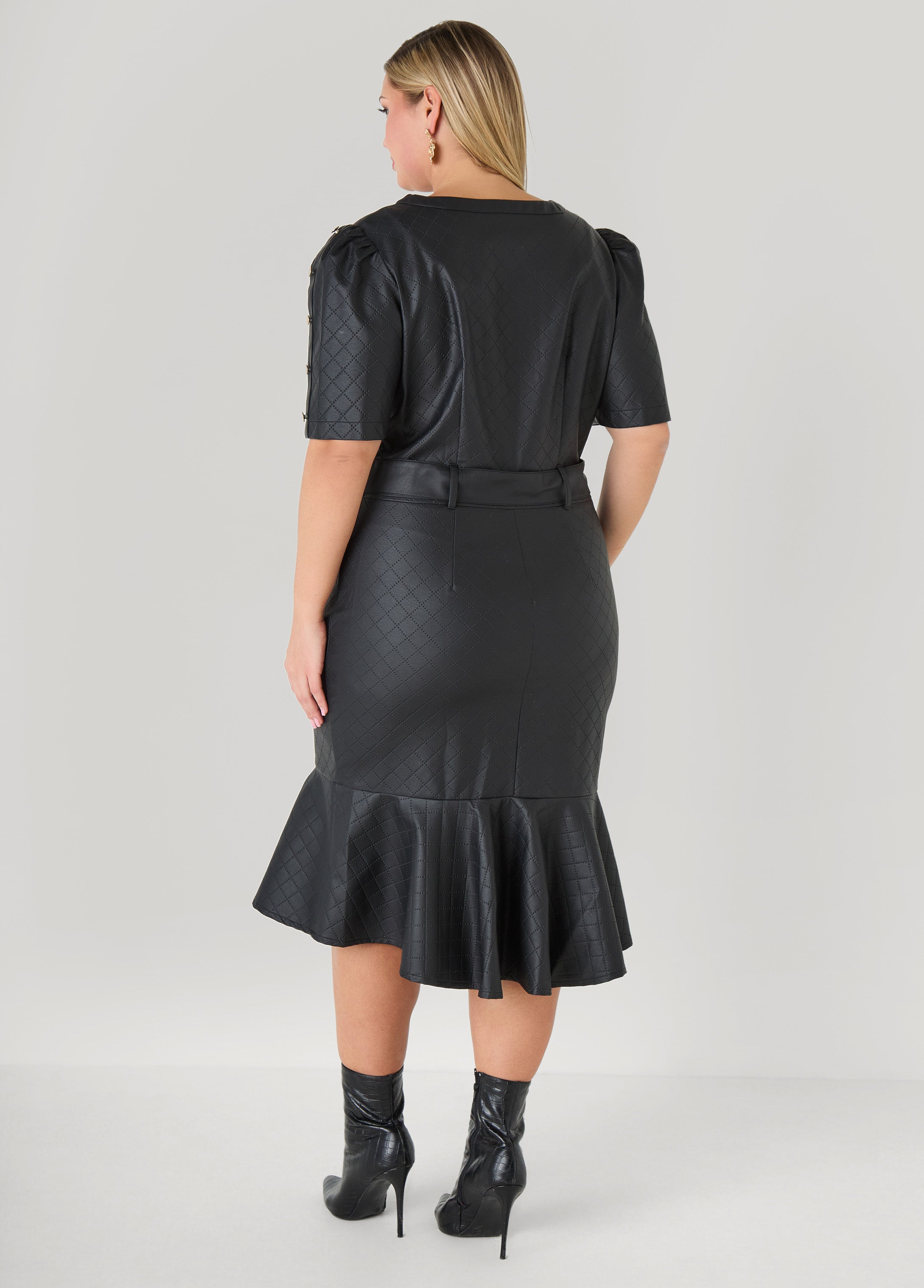 Perforate Effect Faux Leather Dress Ashley Stewart Perforate Effect Faux Leather Dress Ashley Stewart