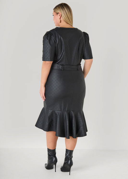 Perforate Effect Faux Leather Dress