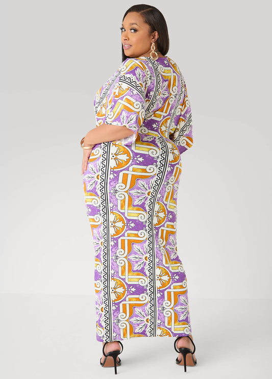 Ruched Printed Maxi Bodycon Dress