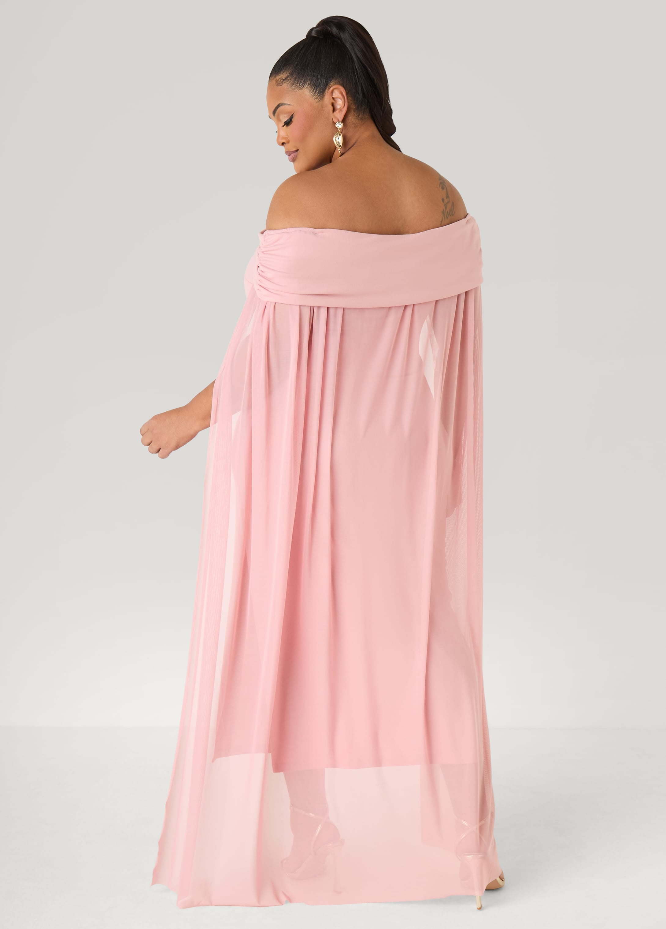Off The Shoulder Cape Dress – Ashley Stewart