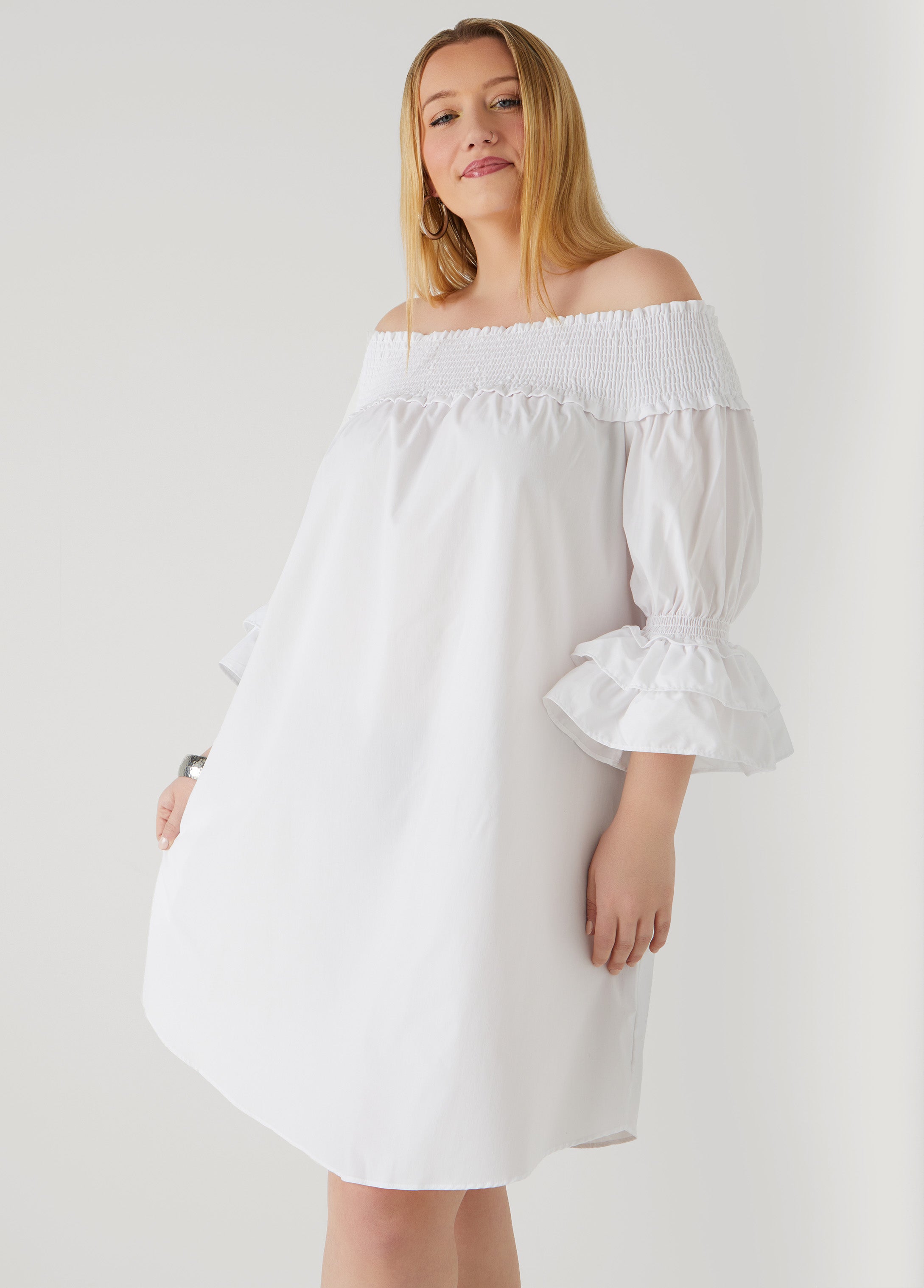 Plus Size Off The Shoulder Poplin Dress