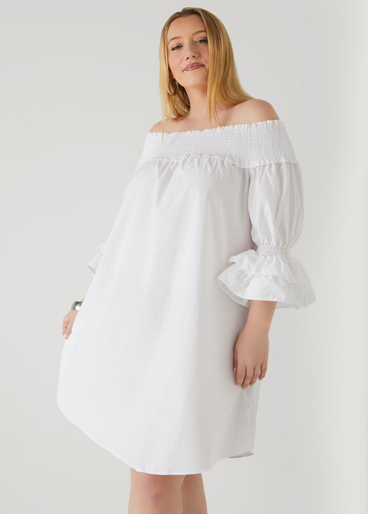 Plus Size Off The Shoulder Poplin Dress