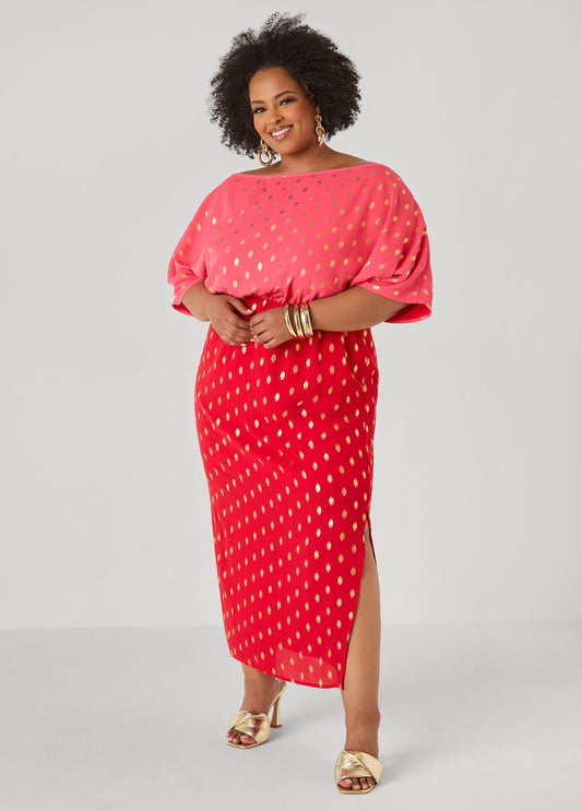 Dotted Two Tone Maxi Dress
