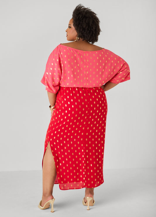 Dotted Two Tone Maxi Dress