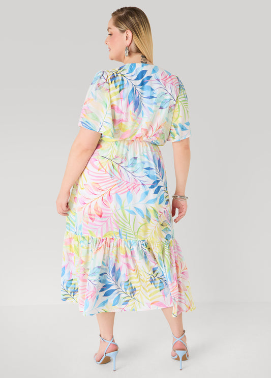 Faux Wrap Watercolor Floral Dress