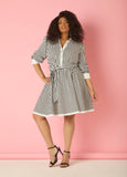 Plus Size Striped Knee Dress Black White Shirt Dress Cotton Dress