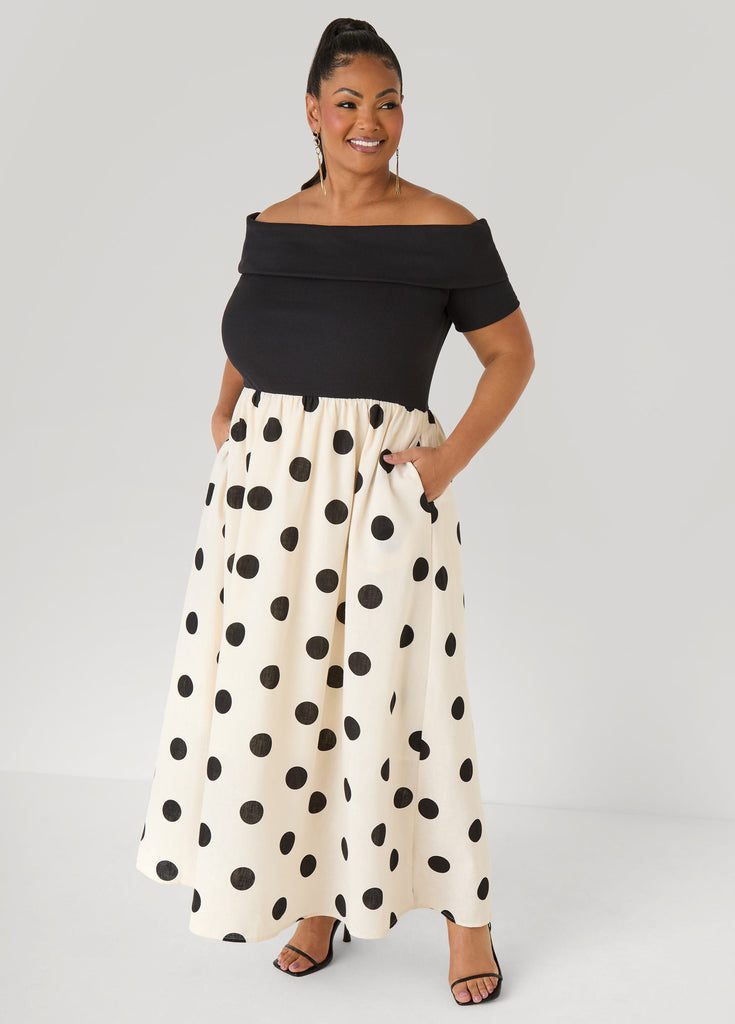 Tall Off The Shoulder Polka Dot Dress – Ashley Stewart