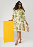 Palm Print Linen Blend Dress