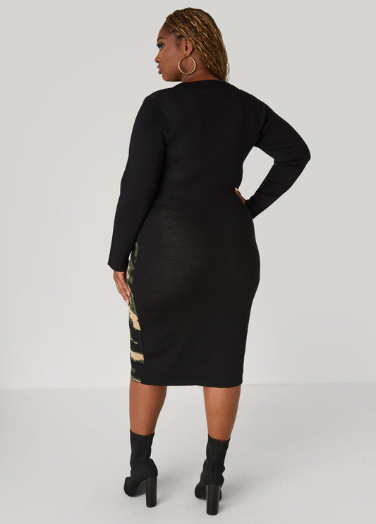 Camo Intarsia Sweater Dress