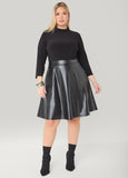 Paneled Faux Leather A Line Dress