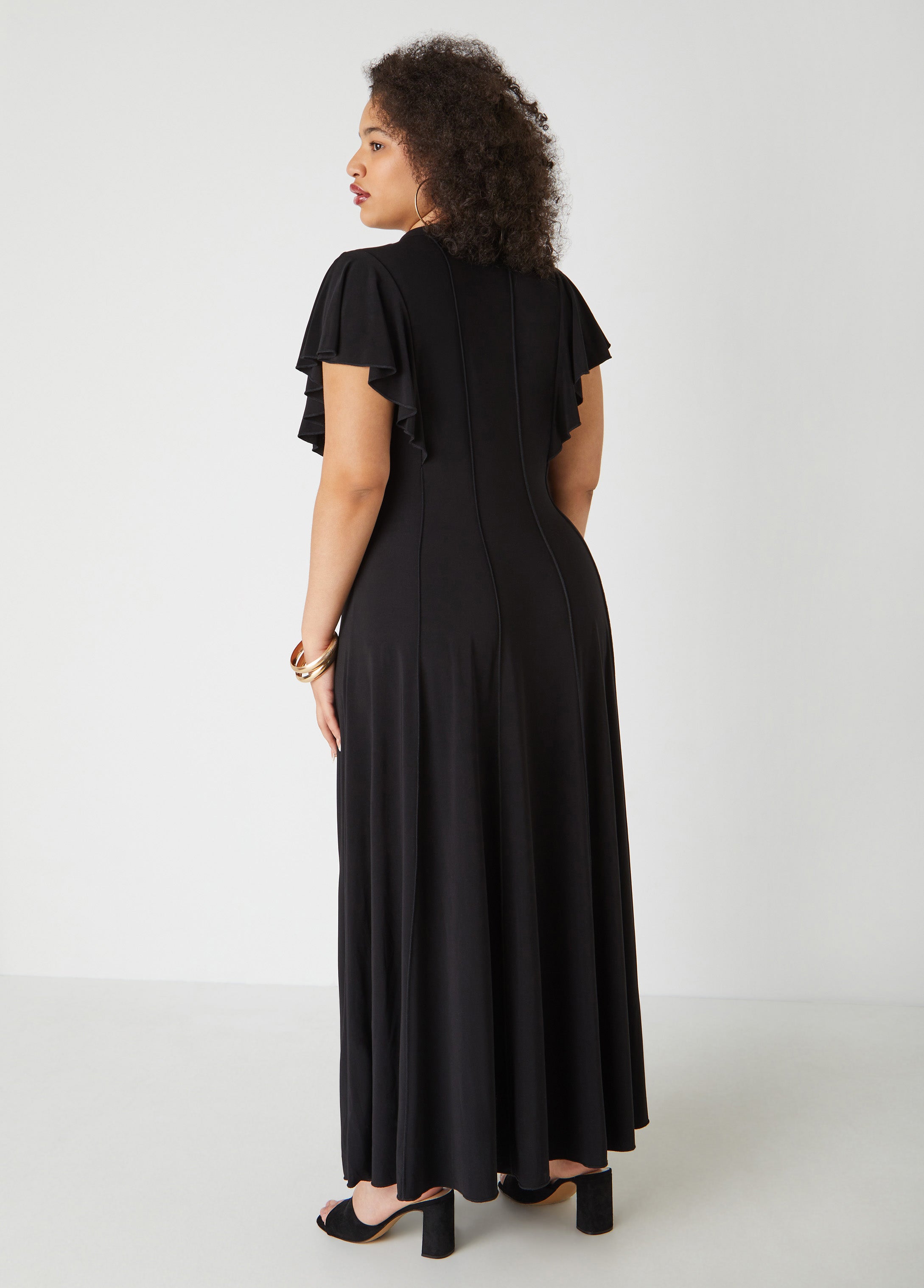 Ruffle Sleeved Seamed Maxi Dress