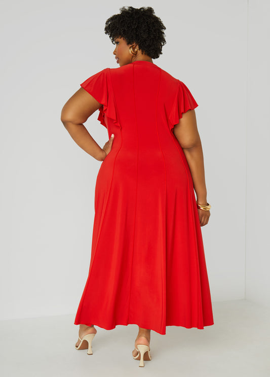 Ruffle Sleeved Seamed Maxi Dress