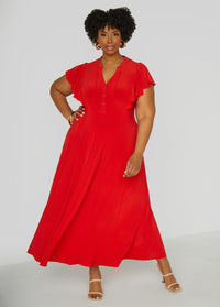 Ruffle Sleeved Seamed Maxi Dress