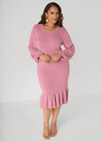 Plus Size Faux Pearl Flounced Dress