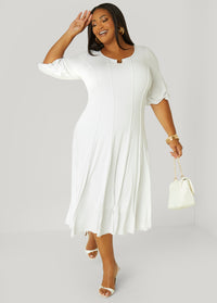 U Ring Seamed Midi Dress