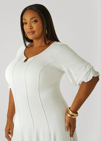 U Ring Seamed Midi Dress