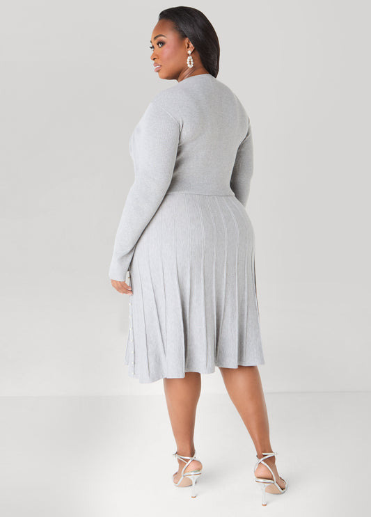 Faux Pearl A Line Sweater Dress