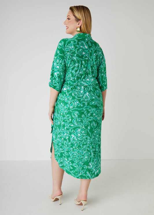 Textured Floral Print Shirtdress