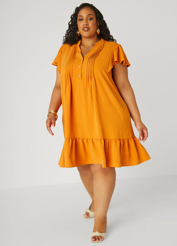 Flounced Pleated Dress